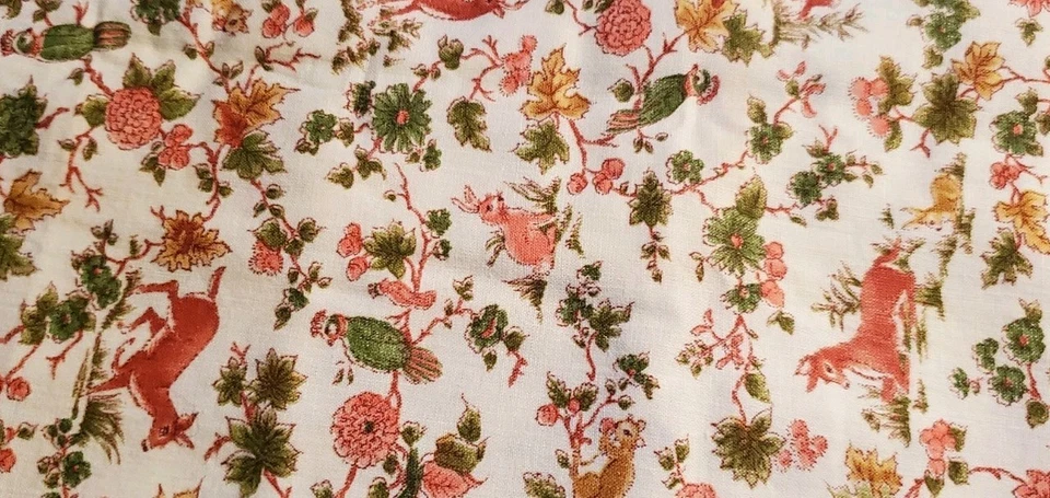 Cotton Fabric Deer Squirrel Rabbit Vines With Leaves and Birds 42x24" Quilting - Image 3 of 4