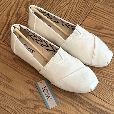 TOMS Women's White Cotton Canvas Slip-On Flats Closed Toe Casual US 8.5