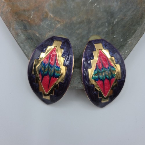 Vintage Southwest Oval Ohrstecker Lila Rosa Leicht Retro Tribal - Bild 2 von 6