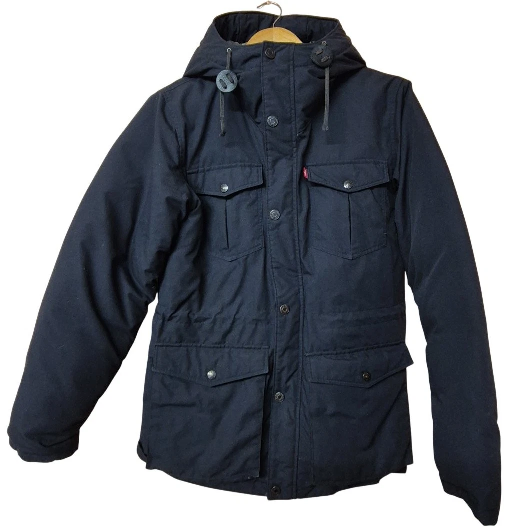 Levi's Pertex Unlimited Hooded Jacket Men's S Black Polyester Down Puffer