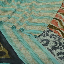 Sanskriti Vintage Sarees Blue Pure Georgette Silk Printed Sari 5Yd Craft Fabric