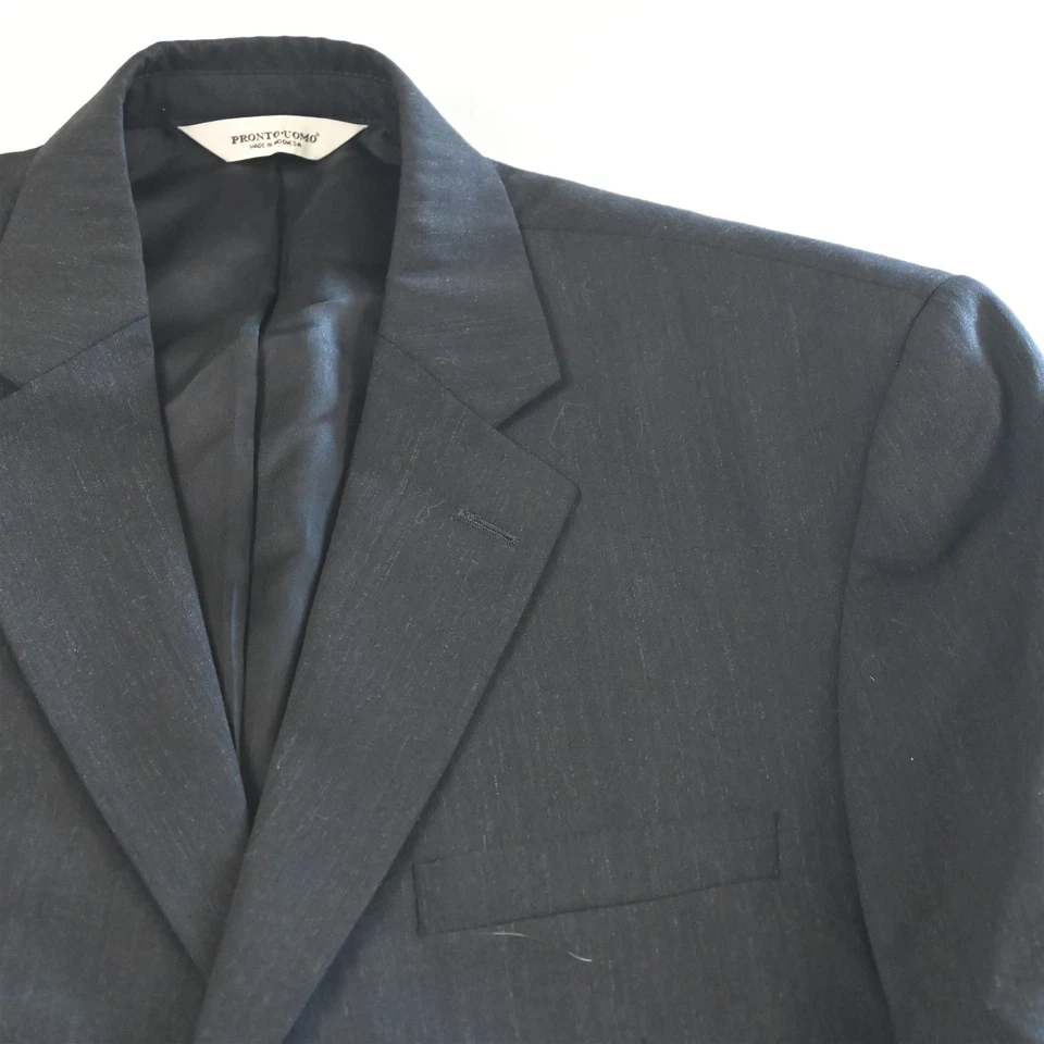 Pronto Uomo 44R 38x30 Charcoal Gray 100% Wool Mens Jacket Pants Suit - Image 3 of 4