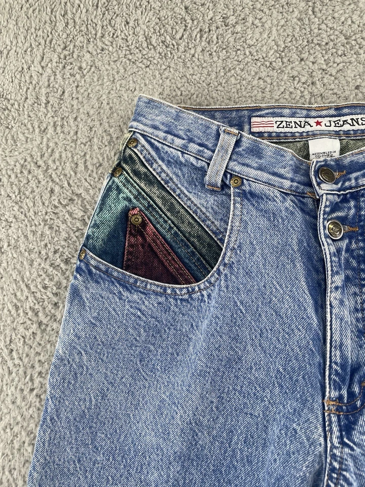 Jeans Zena Vintage Color Block Cintura Alta Feminino 7 Verde Rosa Jeans Cônico - Imagem 3 de 4