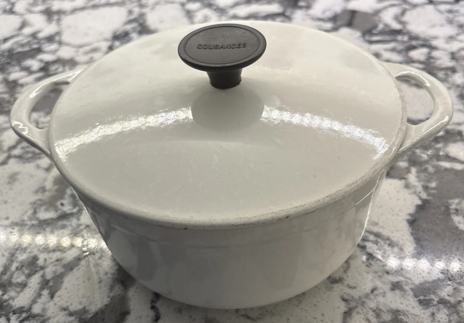 Cousances Small Dutch Oven #18 Enameled Cast Iron - White Color Pot France w Lid