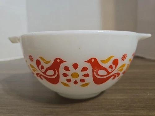 VTG PYREX Friendship Cinderella Mixing Bowl #441 Red Orange Birds 1 1/2 PT EUC