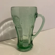 Vintage LIBBEY Coca Cola Coke Logo Heavy Green Glass Mug With Handle