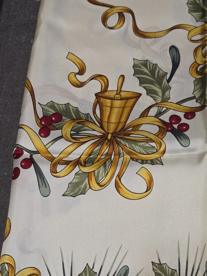 Oscar de la Renta Christmas Theme 100% Silk Scarf- 35.5" x 35.5" - Image 2 of 4