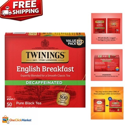 Hand-Selected Decaffeinated English Breakfast Tea - Lively & Refreshing, 50 Bags