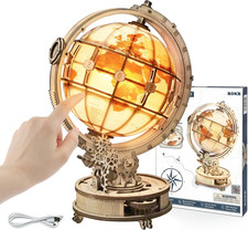 3D Wooden Puzzles for Adults-Led Illuminated Wooden Globe Puzzle-Model Building