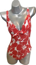 Vince Camuto One Piece Swimsuit 12 Tangerine White Plunge Tie Front Floral NEW