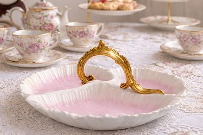 Antique Foley Wileman Trefoil Dish Gilt Handle Pink Blush Pre-Shelley UK c1900