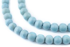 Light Blue Round Natural Wood Beads 10mm Large Hole 16 Inch Strand