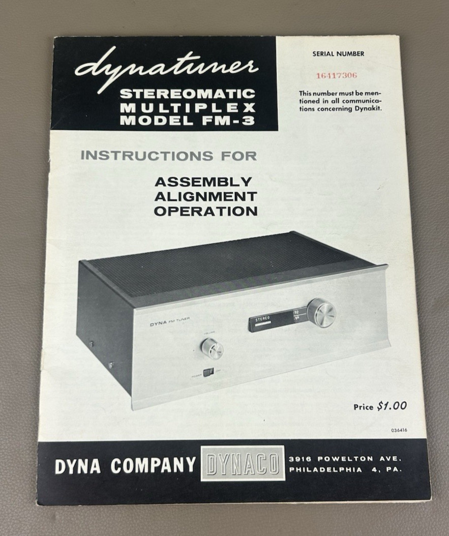 DYNACO FM-3 STEREO TUNER ASSEMBLY OPERATION MANUAL D-1322