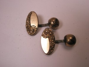 Authentic Raised Scroll Design Gold Plated Bean Back Vintage VICTORIAN SMALL Cuff Links
