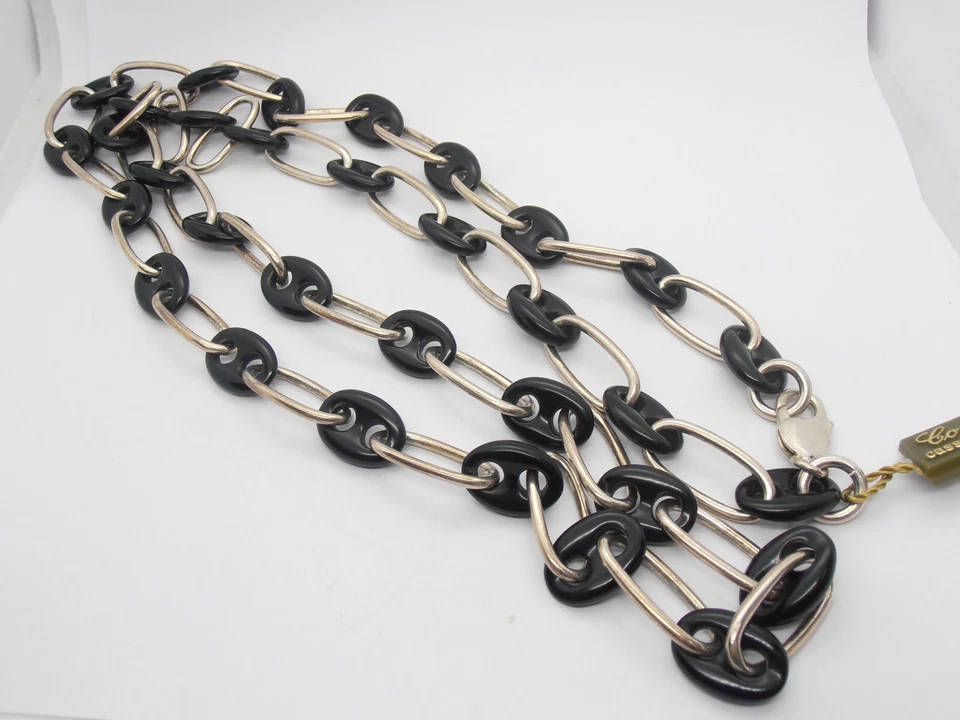 Collana in Onice Naturale e Argento 925 - Girocollo Pietra Dura nera - Immagine 4 di 4