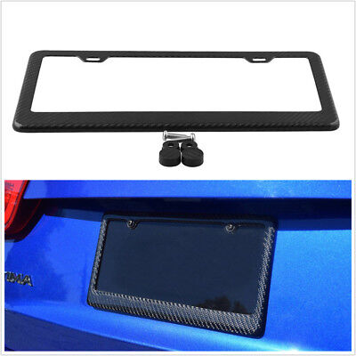 100/% REAL GLOSSY BLACK CARBON FIBER USA US CAR VEHICLE LICENSE PLATE FRAME COVER