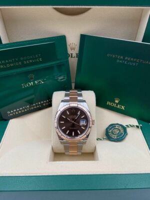 Rolex Date Just 41mm Two Tone Chocolate Index Dial Oyster 126331 Pre-Owned 2024