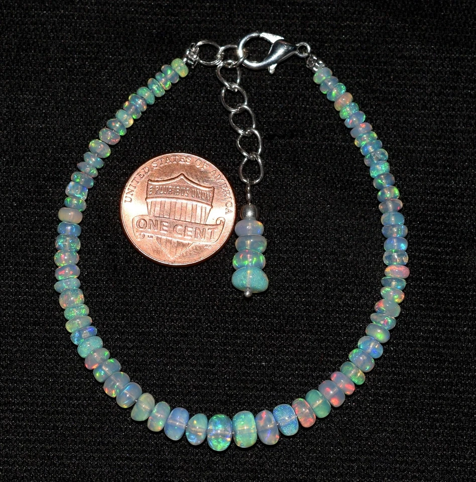 Natural Ethiopian Wello Fire Opal Gemstone Fire Beads 7.5"Bracelet F01784 - Image 2 of 4