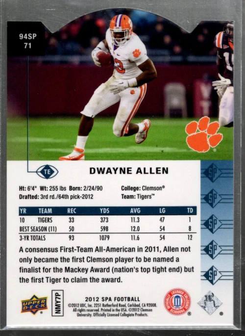 B1151- 2012 SP Authentic 1994 SP Die Cut #94SP71 Dwayne Allen SAMPLE PIC - Image 2 of 2