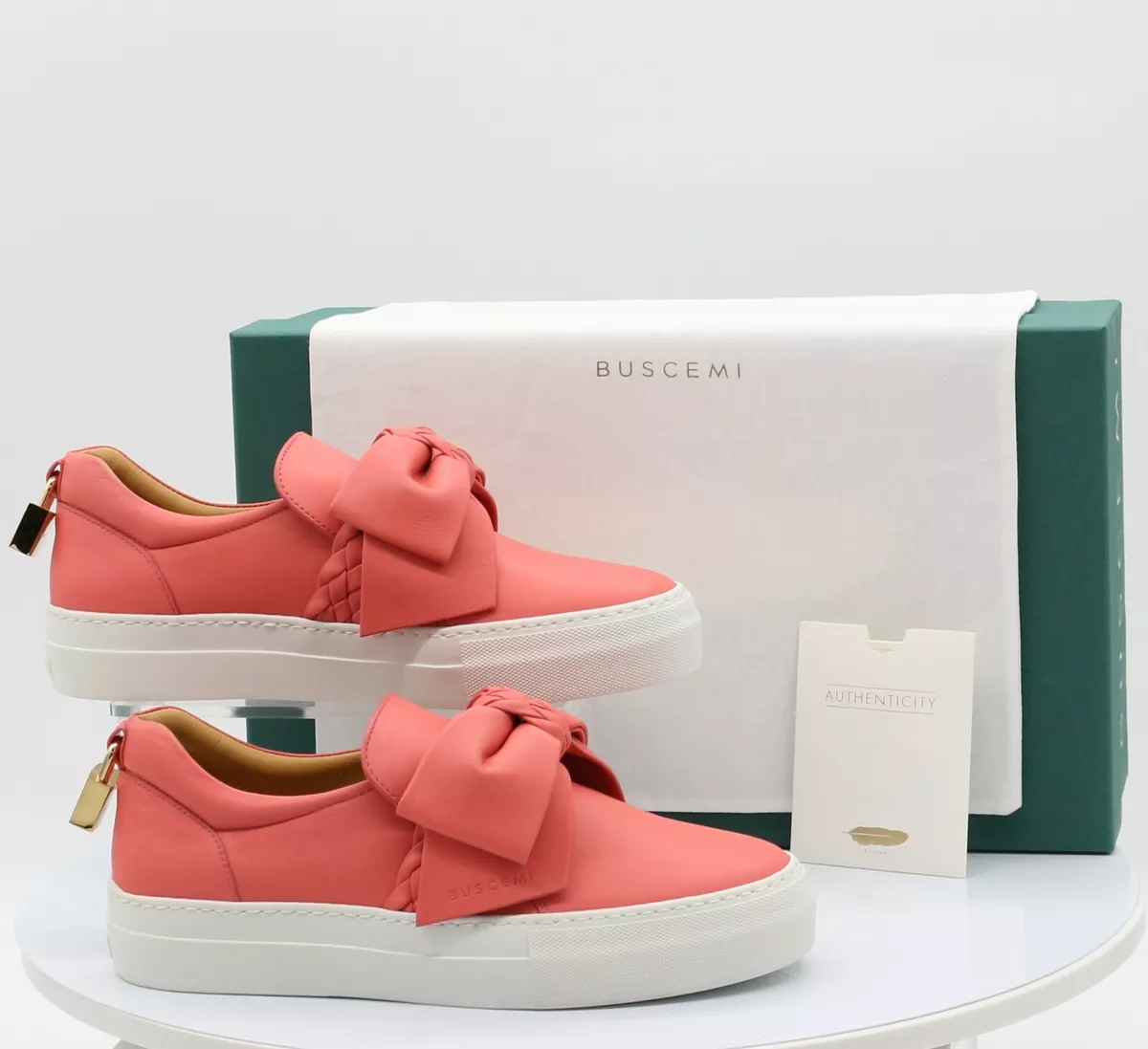 BUSCEMI LADIES PARMA PINK LEATHER BOW SNEAKERS TRAINERS DESIGNER RRP 540 C