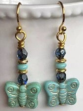 Etched Gold Dangle Butterfly Earrings. Love. Summer. Nature.