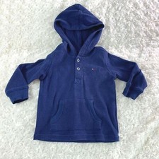 Tommy Hilfiger Infant Baby sz 12 months Navy Flannel Hooded Sweatshirt Shirt Top