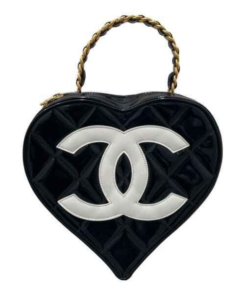 CHANEL Black Patent Leather Heart Vanity Handbag w/Guarantee Card
