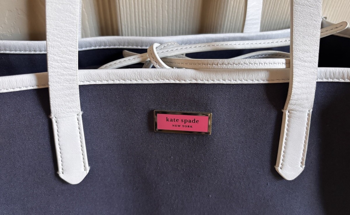 Kate Spade New York Navy Blue Canvas w/White Leather Trim Tote Bag