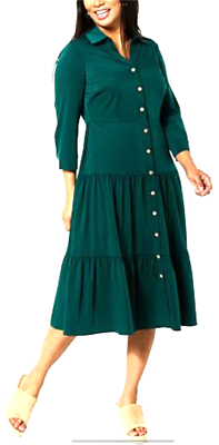 NEW Nina Leonard SZ 1X Tiered Button Front Dress EMERALD GREEN PLUS SZ 1X |  eBay