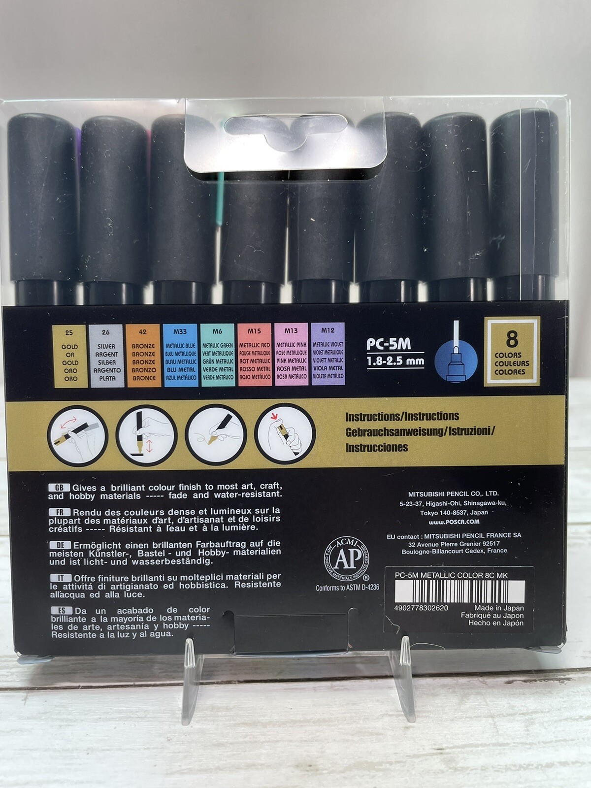 POSCA Acrylic Paint Markers, Water-based, 8 Metallic Colors, PC-5M Medium Point
