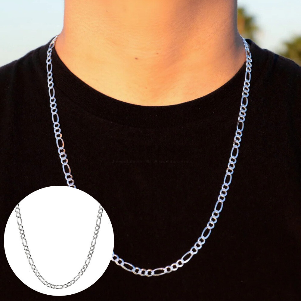 Stainless Steel 26” inch Figaro Link Chain 5MM Thick Men Women Necklace  Jewelry