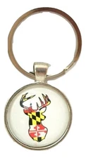 Maryland Flag Deer Head Glass Keychain