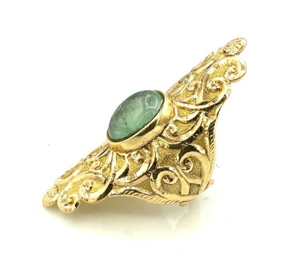 Bague En Or 18 Carats Avec Quartz Vert - Poids 10,04 G - Taille 53 - Bijou D'occasion Magnifique