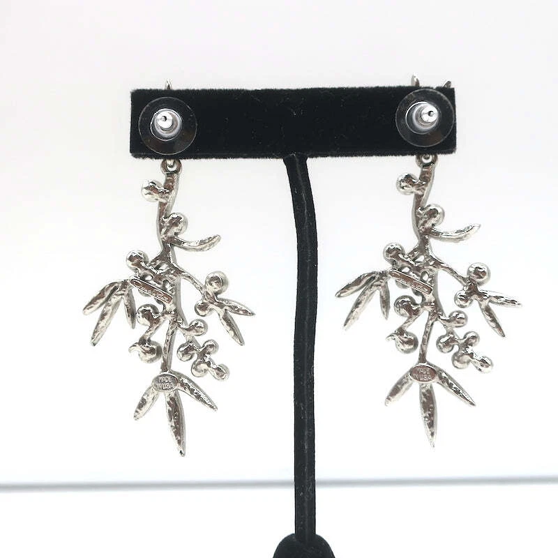 Oscar de la Renta Crystal & Faux Pearl Branch Drop Earrings Silver - Image 3 of 4