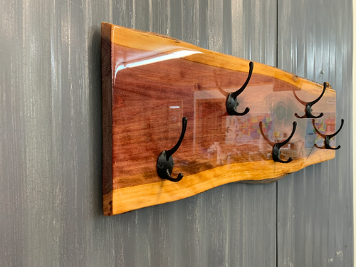 Coat Rack Live edge Red Cedar EPOXY / towel rack .. hand made in USA 5 Hooks - Picture 4 of 4