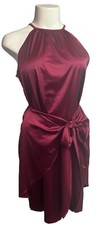 Women Cocktail Party Keyhole Sleeveless Wrap Tie Waist Bodycon Satin Mini Dress