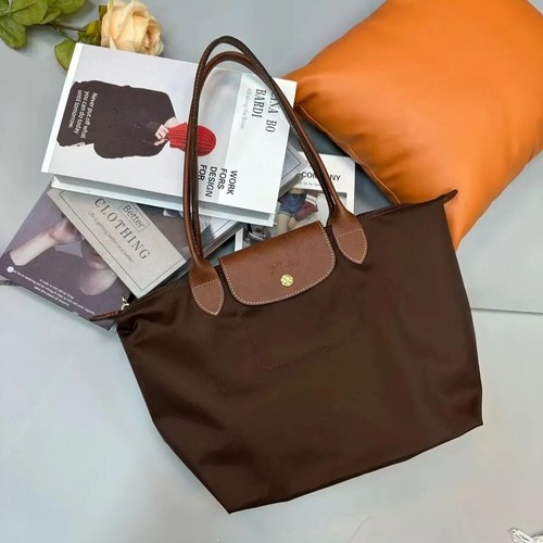 LONGCHAMP Le Pliage L Size Dark Brown Tote Bag Handbag Nylon Genuine Leather NEW