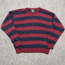 Vintage Jantzen Mens Sweater Res Blue Size Large Long Sleeve Striped USA Made