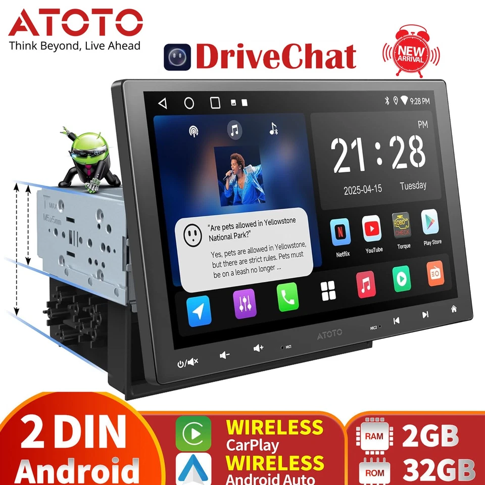 Radio de coche ATOTO 10,1 pulgadas 1 DIN Android GPS NAVI Wireless CarPlay & Android Auto