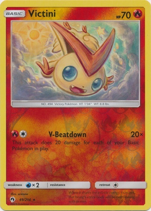 Victini - 49/214 - Lost Thunder  - Reverse Holo Rare  - NM/M