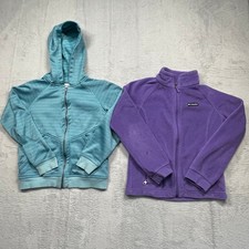 Set Of 2 Columbia Fleece Jacket Hoodie Kids Size M 10/12 Purple Teal Full Zip