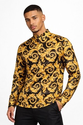 Versace Informal Shirt Twill Poly Baroque Black And Gold 52IT(US