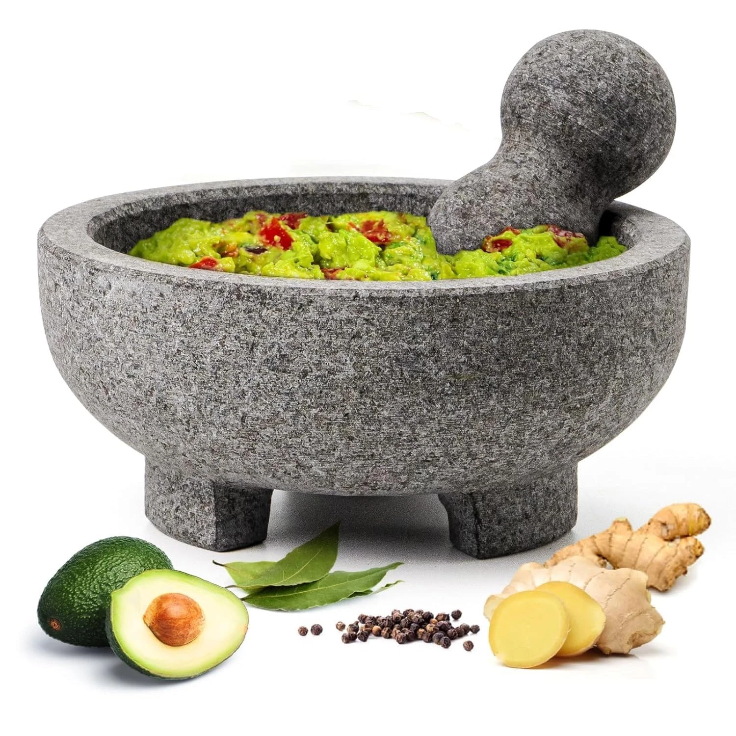 Large Mortar and Pestle Set,4 Cups Unpolished Granite Natural Stone Grinder B...