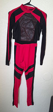 Red Mesh Long Sleeve Top Leggings 2-Piece Dance Outfit Set Small