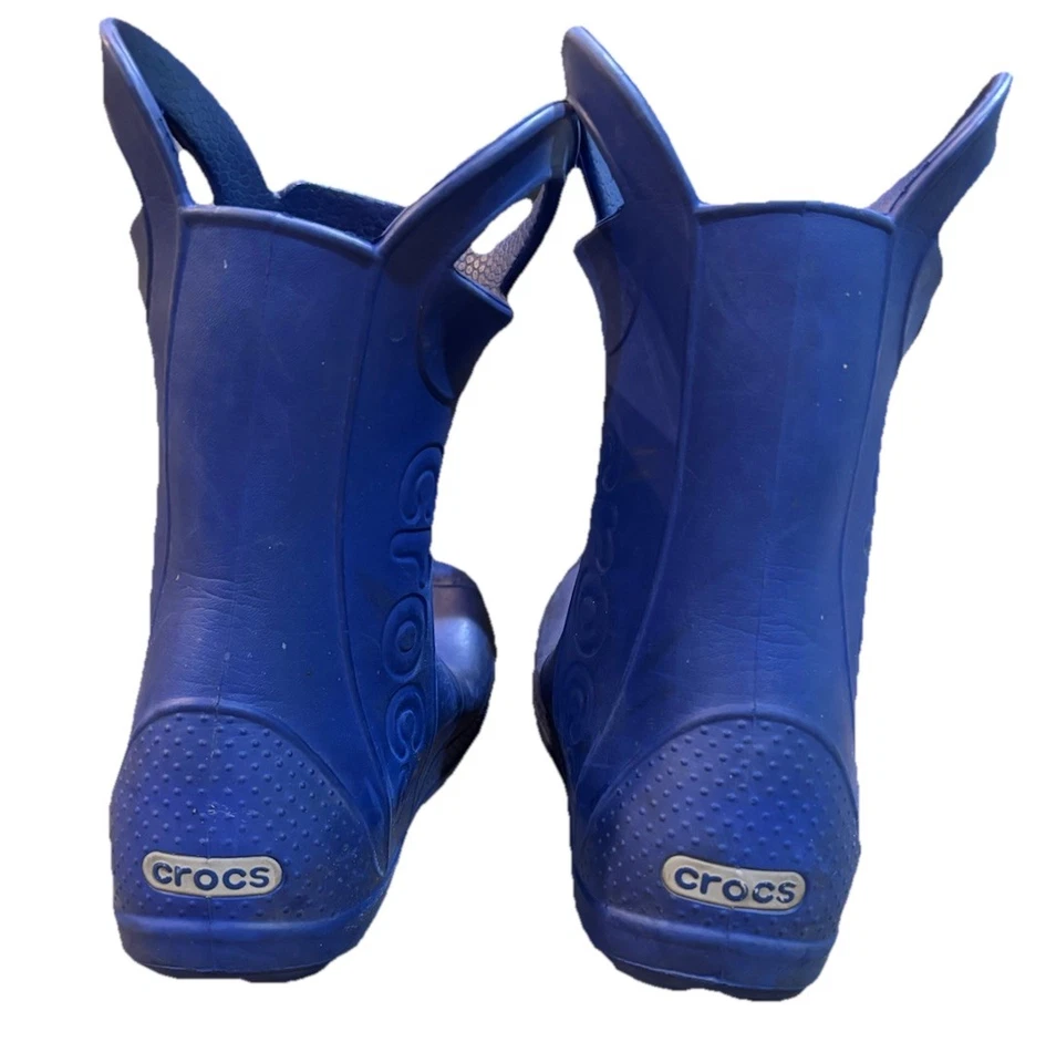 Crocs Kids Size 2 Youth Waterproof Rain Boots Pull On Handle Blue Unisex  - Image 4 of 4