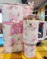 The Stanley X Love Shack Fancy Holiday Quencher 40 OZ-Rosa Beaux Pink Free Ship
