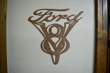 Birch Wood Laser Cut Ford V8 Decor Sign - Garage Man Cave Wall Art Cherry Stain