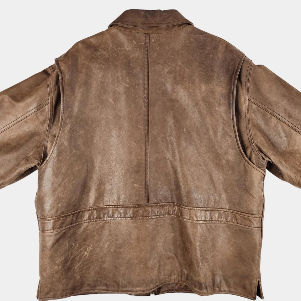 Chaqueta de Cuero Tommy Hilfiger De Colección Para Hombre XL Marrón Edredón Forrado Bolsillos con Solapa Foto 3 de 4