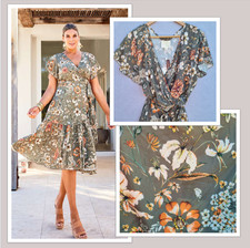 Boho Bird Dress wrap khaki 22 Event $RRP 229 NEW WITH TAGS Flattering plus size