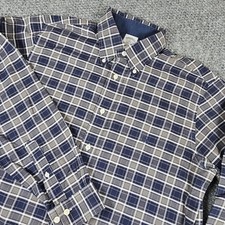 Brooks Brothers Regent Fit Plaid Button Down Shirt Men's L Blue Gray Long Sleeve